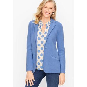Talbots Light Blue Notched Collar Polished Sweater Blazer Single Button Jacket L